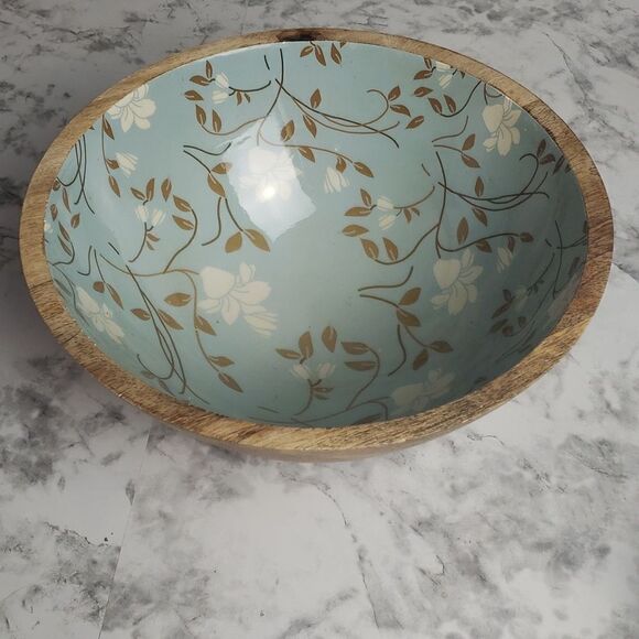 Blue Floral Wooden Bowl - Picture 1 of 9